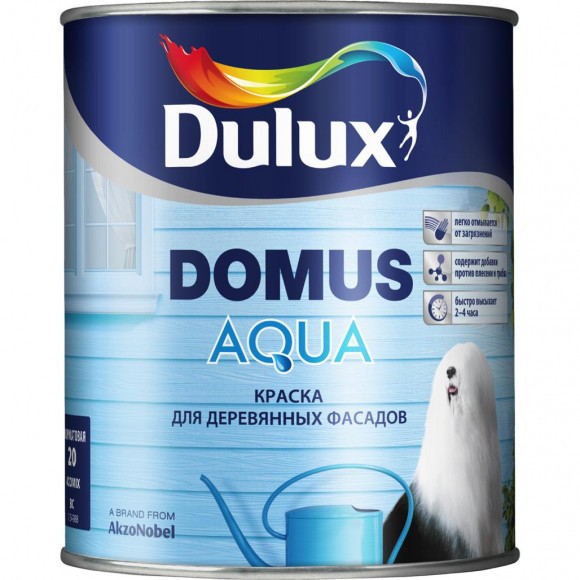 Dulux Domus Aqua краска в/д для дер. фасад. поверхностей п.мат.  BС 0,9л