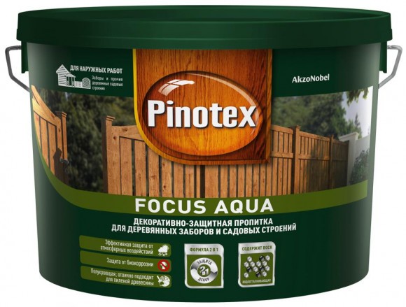 Pinotex Focus  пропитка для заборов и садовых построек  орех 9л