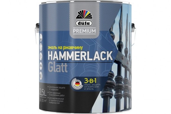 Эмаль на ржавчину Dufa Premium Hammerlack 3-в-1 гладкая белая 2,5 л.