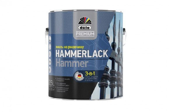 Эмаль на ржавчину Dufa Premium Hammerlack 3-в-1 молотковая алюминиевая 2,5 л.