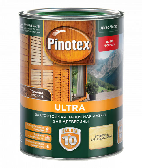 Pinotex Ultra влагостойкая защитная лазурь для древесины CLR  1л