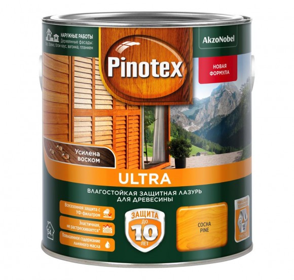 Pinotex Ultra влагостойкая защитная лазурь для древесины сосна 2,7л