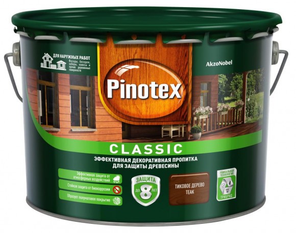 Pinotex Classic декоративно-защитная пропитка для древесины тик 9л