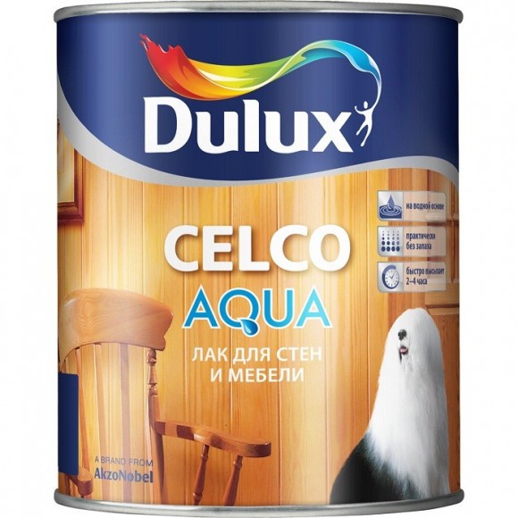 Dulux Celco Aqua лак на водной основе для стен и мебели глянцевый 1л