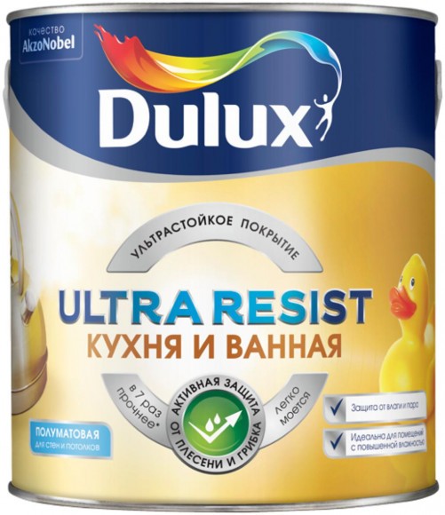 Dulux Ultra Resist Кухня и Ванная краска в/д  для стен и потолков матовая BC 2,25л
