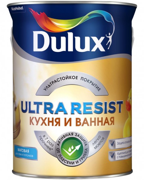 Dulux Ultra Resist Кухня и Ванная краска в/д  матовая база BC 4,5л