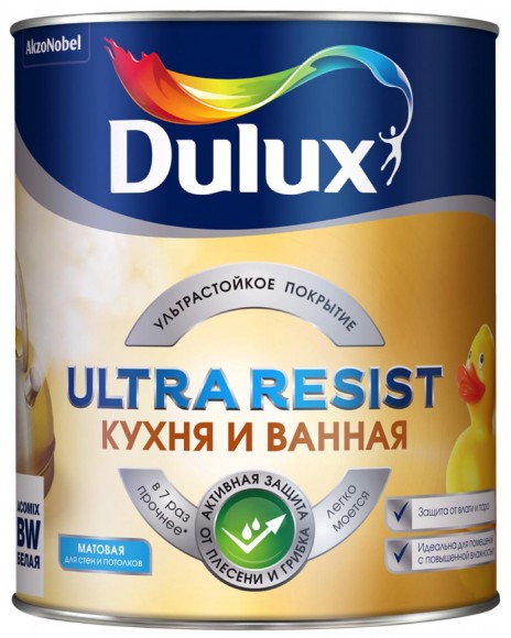 Dulux Ultra Resist Кухня и Ванная краска в/д  матовая база BW 1л