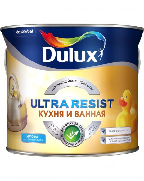 Dulux Ultra Resist Кухня и Ванная краска в/д  полуматовая база BС 2,25л