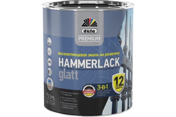 Эмаль на ржавчину Dufa Premium Hammerlack 3-в-1 гладкая RAL6005 зелёный 0,75 л.