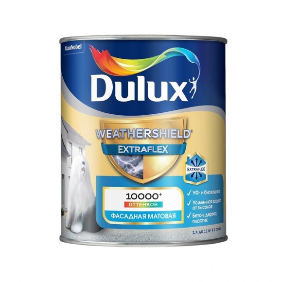 DULUX WEATHERSHIELD EXTRAFLEX краска для фасадов и цоколей акриловая, матовая, BW 1л.