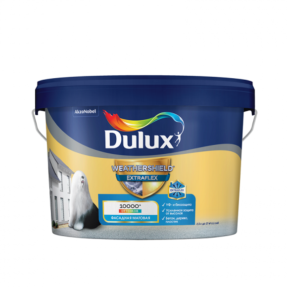 DULUX WEATHERSHIELD EXTRAFLEX краска для фасадов и цоколей акриловая, матовая, BW 2,5л.