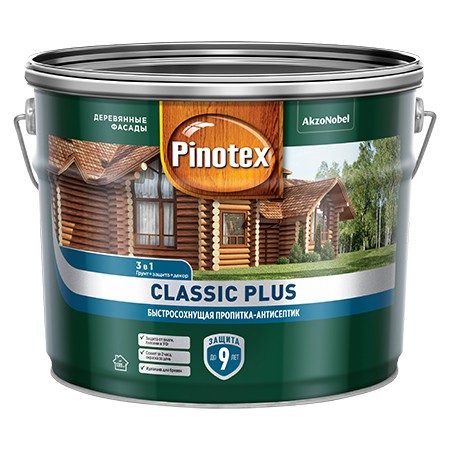 Pinotex Classic Plus быстросох, пропитка-антисептик 3 в 1 для древесины ель натуральная (9л)