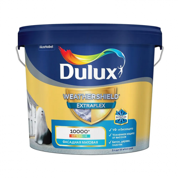 DULUX WEATHERSHIELD EXTRAFLEX краска для фасадов и цоколей акриловая, матовая, BC 4,5л.