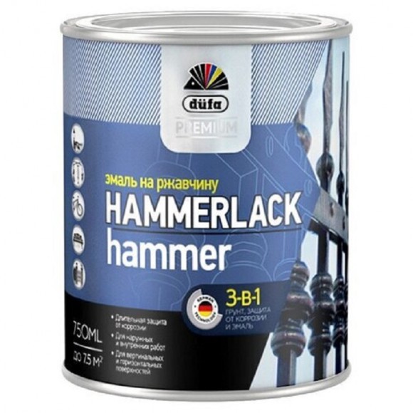 Эмаль на ржавчину Dufa Premium Hammerlack 3-в-1 молотковая коричневая 0,75 л.