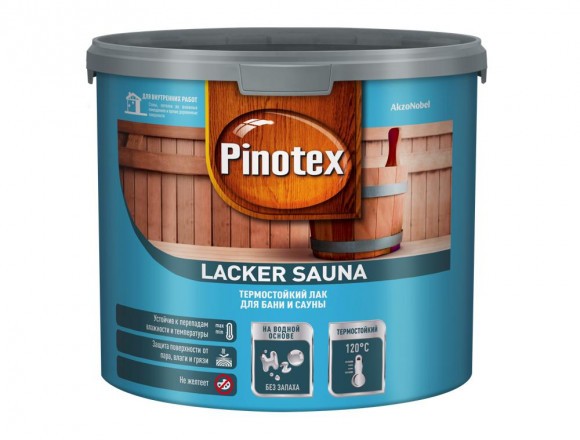 Pinotex  Lacker Sauna термостойкий лак на водной основе для бани и сауны полуматовый 2,7л