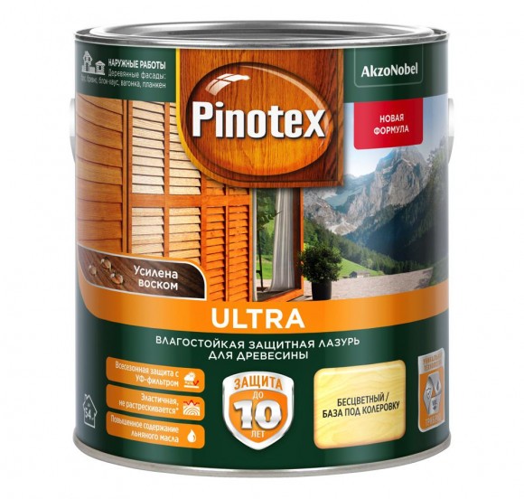 Pinotex Ultra влагостойкая защитная лазурь для древесины CLR  2,5л