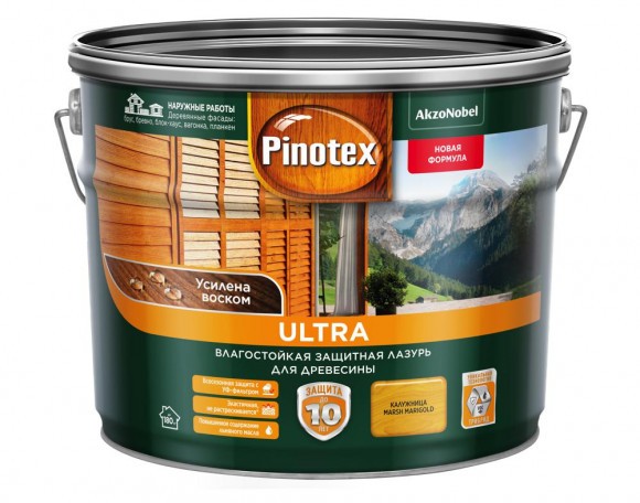 Pinotex Ultra влагостойкая защитная лазурь для древесины калужница 9л