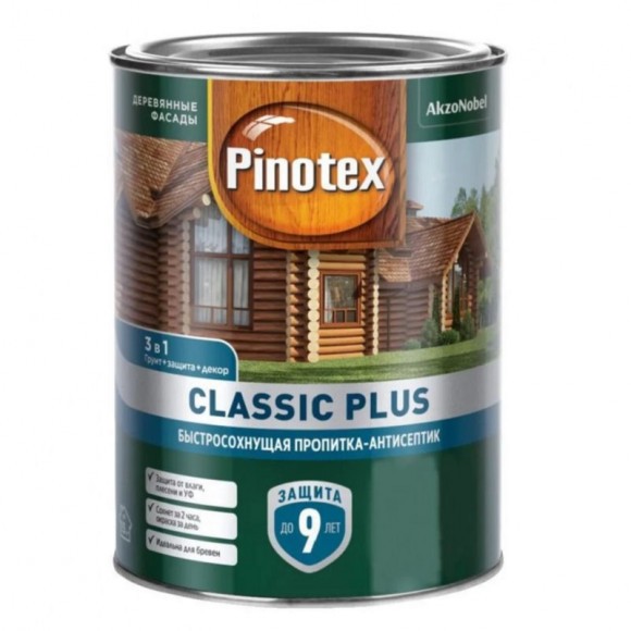 Pinotex Classic Plus быстросох, пропитка-антисептик 3 в 1 для древесины палисандр (0,9л)