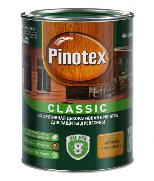 Pinotex Classic декоративно-защитная пропитка для древесины калужница 1л
