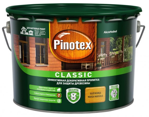Pinotex Classic декоративно-защитная пропитка для древесины калужница 9л