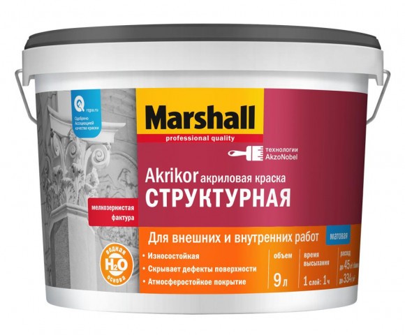 Marshall Akrikor Структ. краска в/д для внешних и внутр. работ  BW 9л