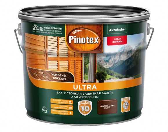 Pinotex Ultra влагостойкая защитная лазурь для древесины орех 9л