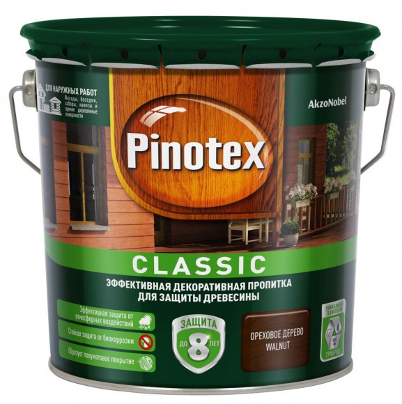 Pinotex Classic декоративно-защитная пропитка для древесины орех 2,7л
