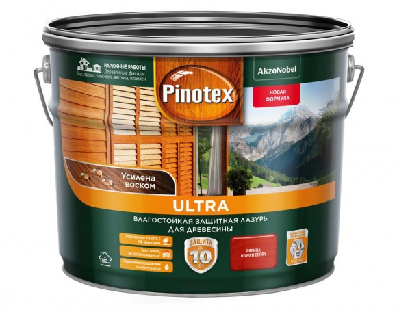 Pinotex Ultra влагостойкая защитная лазурь для древесины рябина 9л