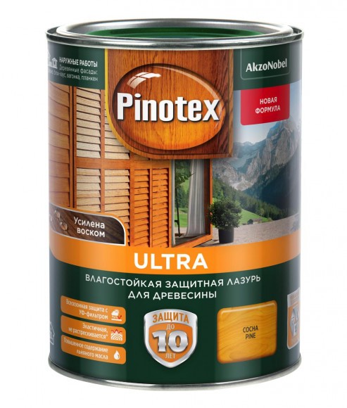 Pinotex Ultra влагостойкая защитная лазурь для древесины сосна 1л