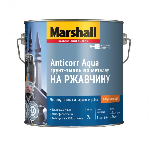 Marshall Anticorr Aqua грунт-эмаль по металлу на ржавчину  BW 9л