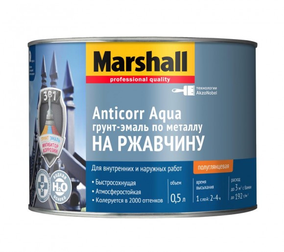 Marshall Anticorr Aqua грунт-эмаль по металлу на ржавчину  BС 0,5л