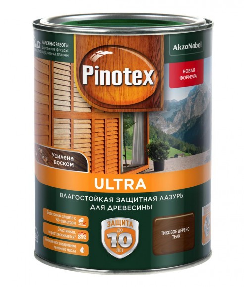 Pinotex Ultra влагостойкая защитная лазурь для древесины тик 1л