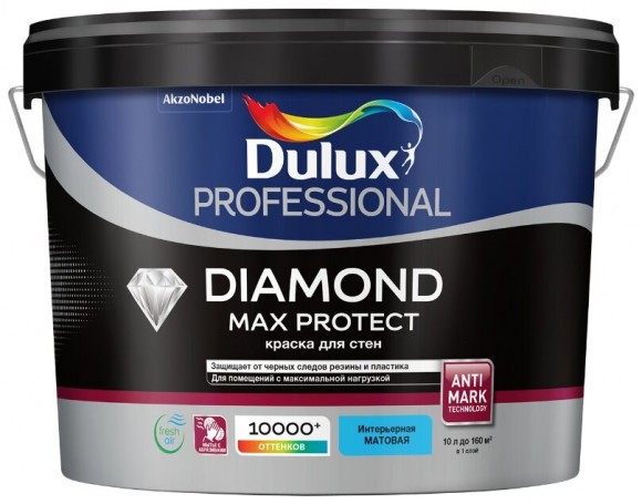 Dulux Professional Diamond Max Protect краска водно-дисперсионная для стен матовая база BW (10л)