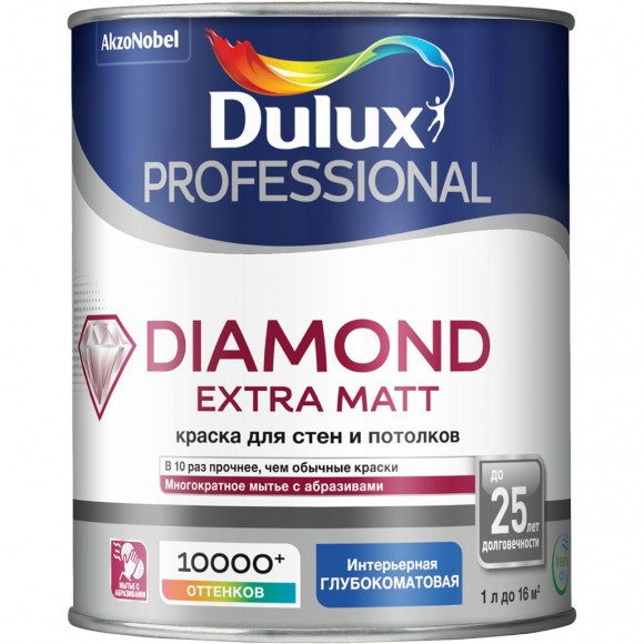 Dulux Professional Diamond Extra Matt краска в/д  для стен и потолков  BW 1л